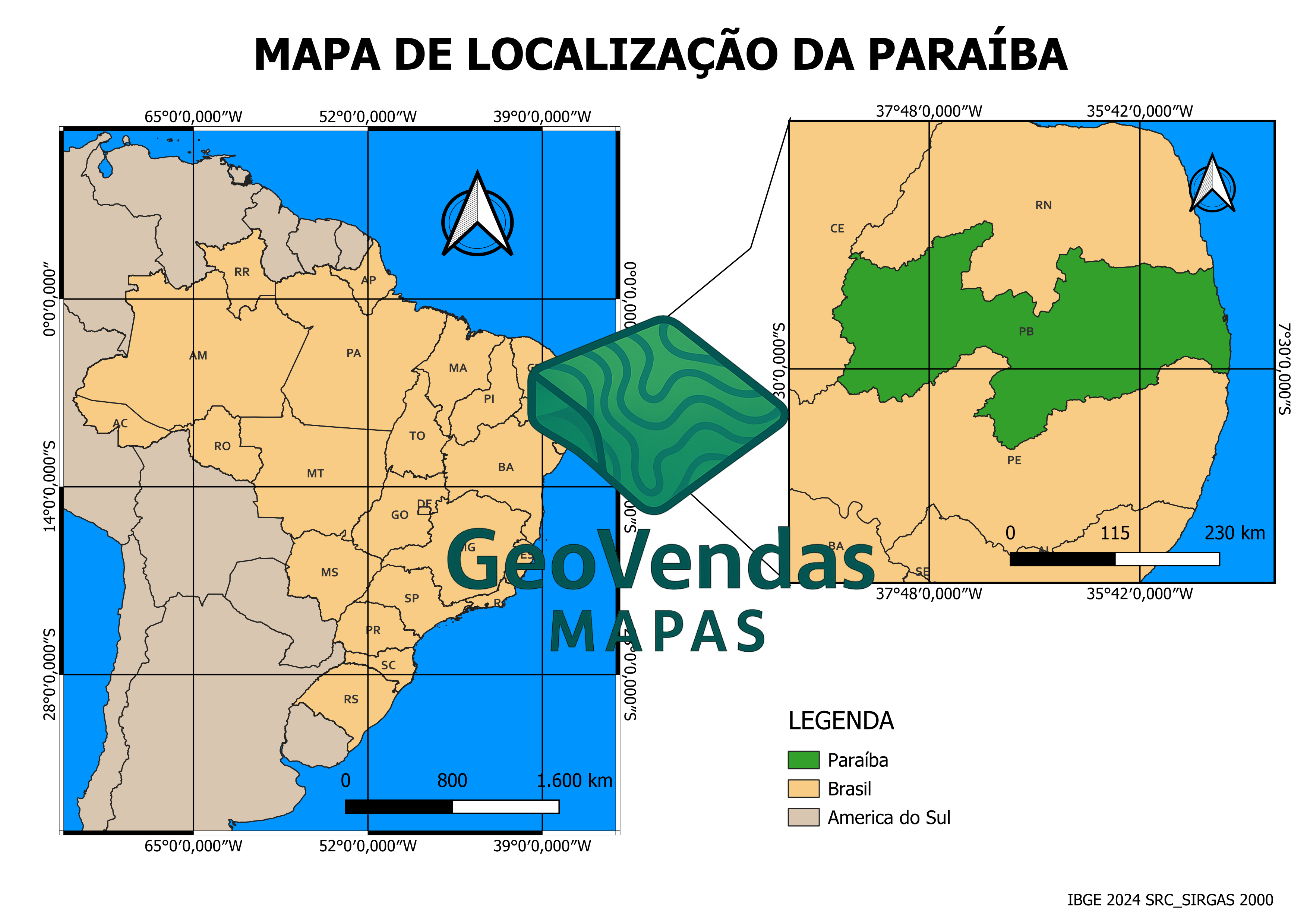 Mapa de localização da Paraíba